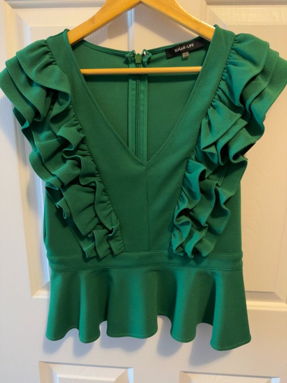 NY&Co Green Ruffle Peplum Top, Size M